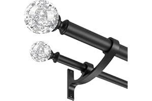 LWIIOM Black Double Curtain Rod 36 to 72 Inch,Double Decorative Crystal Drapery Rods with Solid Aluminum Bracket Acrylic Sheer Bling Foil Finials,1" Front and 5/8" Back Heavy Duty Curtain Rods for Windows