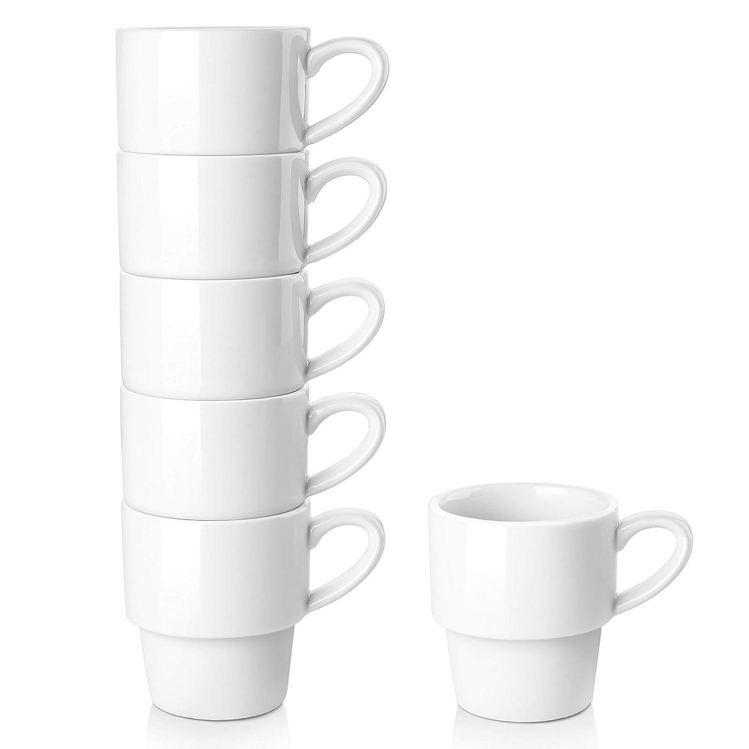 LIFVER Porcelain Espresso Cups, 3.5 Ounce Demitasse Cups, Stackable Espresso Coffee Cup, Set of 6, White