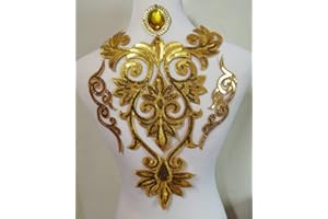 FJTANG 4pcs Flower Applique Patches Clothing DIY Embroidery Sticker Blossom (Large Gold True)