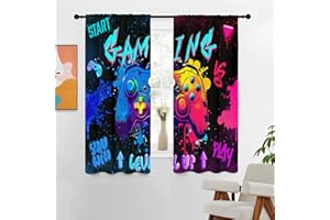 KIKIRY Gaming Curtains 42" W x 63" L Game Kids Boys Teen Graffiti Gamepad for Gamer Colorful Splashed Ink Cute Cool Dark Controller Playroom Nursery Living Room Bedroom Window Drapes Treatment Fabric 1 Pair