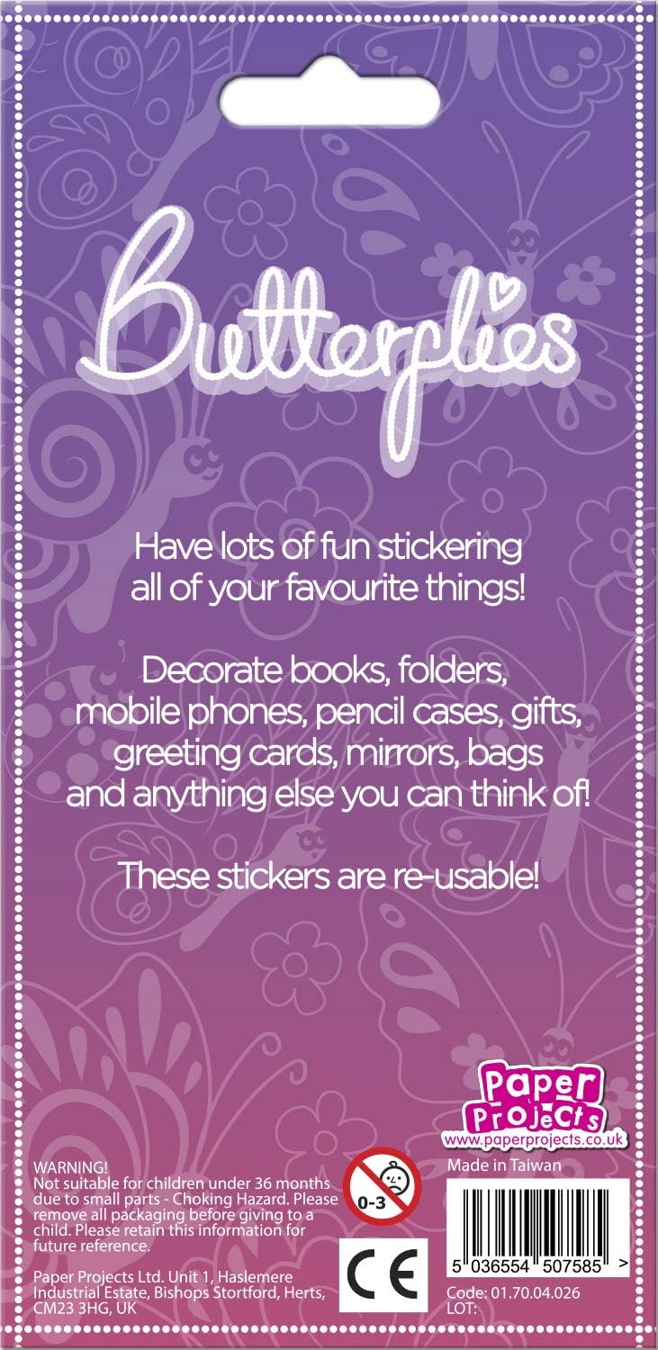 Paper Projects 01.70.04.026 Happy Butterflies Sparkly Reusable Stickers, Purple, 19.5cm x 9.5cm - Image 3