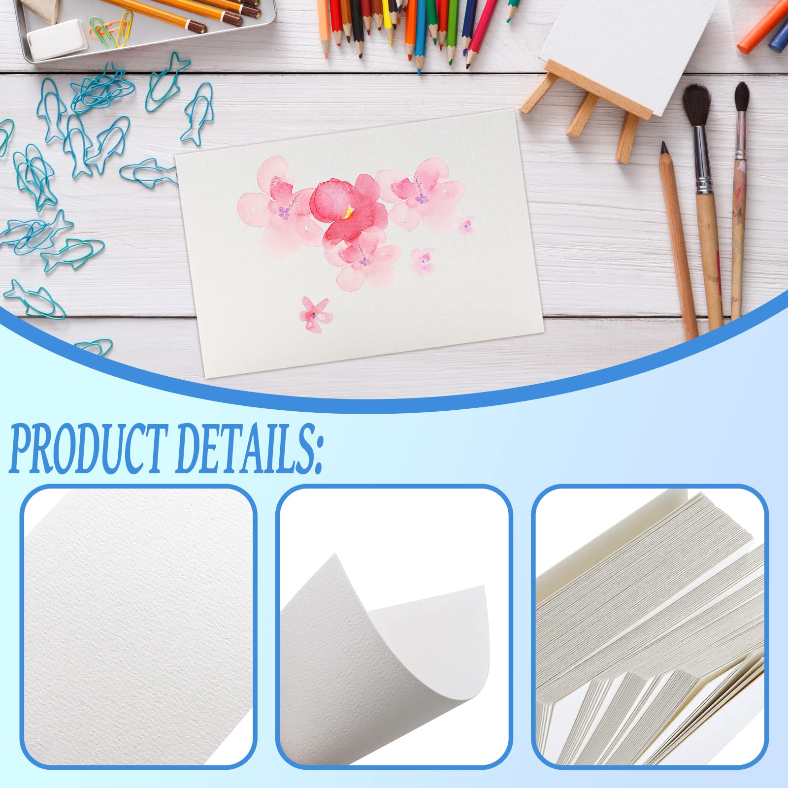 Fyess 120Pcs 100% Rag Cotton White Watercolor Paper 140lb Heavyweight Paper Watercolor Paper Cards Cold Press Paper Bulk Watercolor Drawing Student Artist for Kids,5 x 7 inch