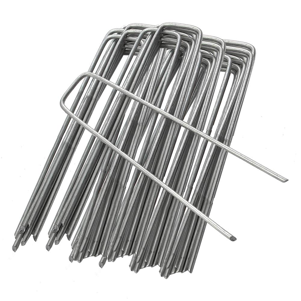 ANSIO Weed Membrane Pegs 100 Pack - 6 Inch (150mm) U-Shaped Garden Stakes Staples for Lawn & Artificial Grass - Strong Galvanized Pins for Securing Matting, Netting & Ground Fabric