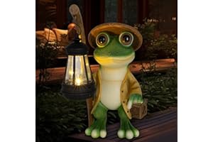 ISWABARD Solar Garden Statue Frog with Solar Lantern, Statue Garden Decor for Patio,Balcony,Yard, Lawn, Gift for Garden Mom Grandma，Garden Art Frog with Bag, Housewarming Gift for Patio, Yard, Lawn Ornament