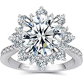 Elio Passero Flower Moissanite Engagement Rings for Women,925 Sterling Silver Engagement Ring with 18K White Gold Plated,D Color VVS1 Wedding Bands Moissanite Halo Rings 0.5/1.5/2/3CT