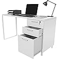 Modern Design Milano White Desk with 3 Locking Drawers, 48 Inch Wood Office Desk with Filing Drawer and Storage, by Crafts and Comfort