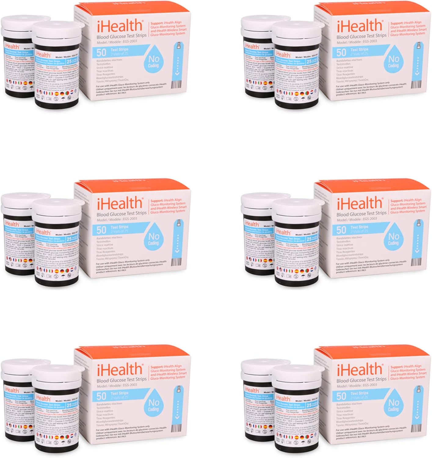 iHealth Blood Glucose Test Strips EGS-2003, 300 Strips, Pack of 6 (Latest 2019 Version): Health & Personal Care