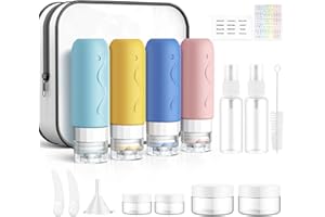 RISINA 14PCS Travel Bottle Set for Toiletries, Travel Size Silicone Bottles & Spray Bottles, TSA Approved Leakproof Refillable Cosmetic Containers kits for Shampoo, Body Wash, Hand Lotion, Facial Cleanser