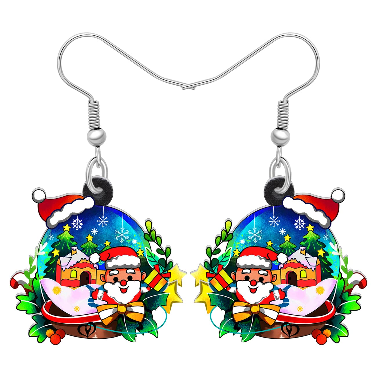 OUSIO Christmas Day Acrylic Christmas Snow Globe Earrings Colorful Santa Claus Christmas Tree Crystal Ball Dangle Jewellry For Women Charms Gifts (Multi)