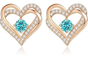 CDE Forever Love Heart Stud Earrings for Women Teen Girls, 925 Sterling Silver Birthstone Heart Stud Earrings Mother's Day Gift Anniversary Birthday Jewelry Gifts for Women Wife Her Girls