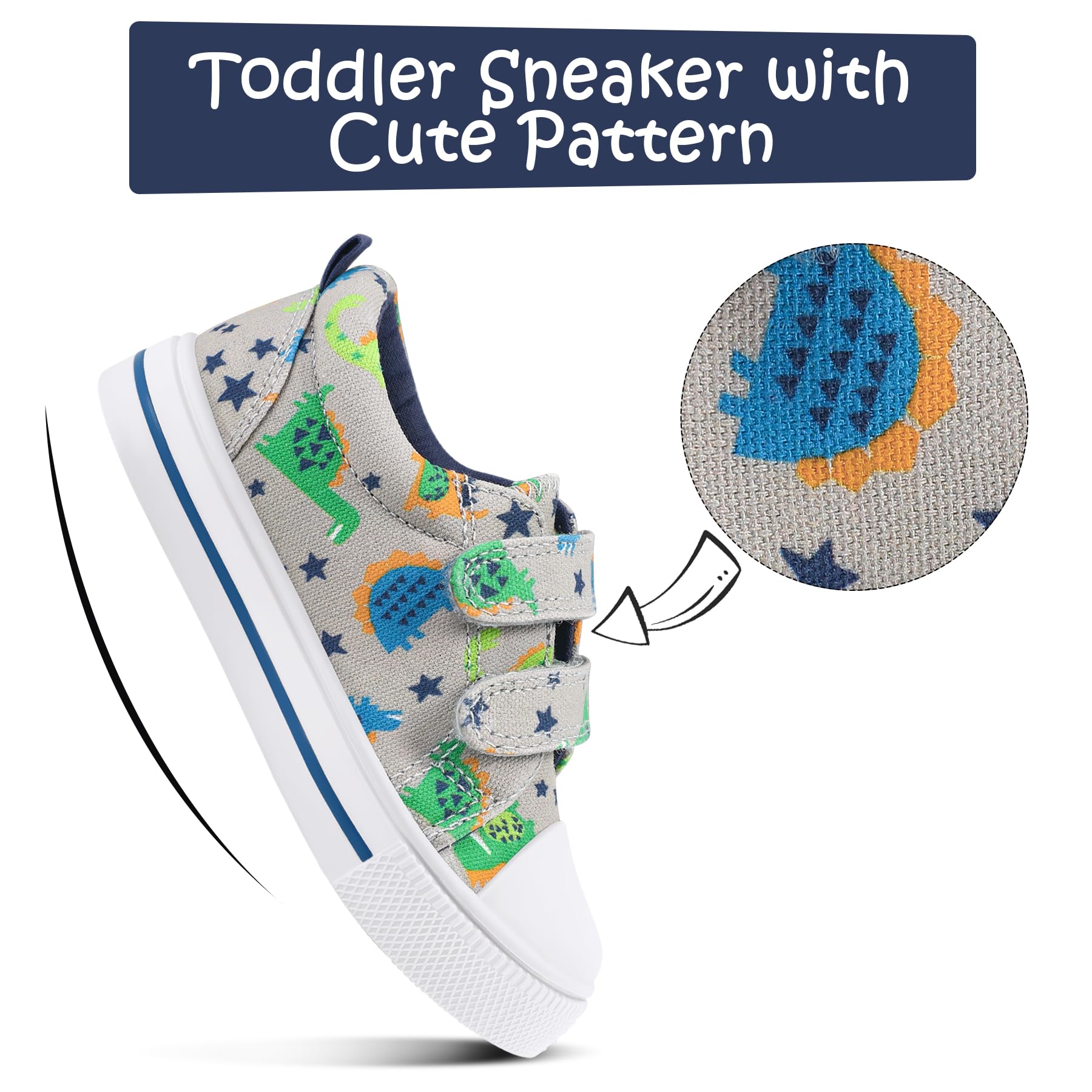 K KomForme Toddler Boys & Girls Shoes Kids Canvas Sneakers with Cartoon Dual Hook and Loops