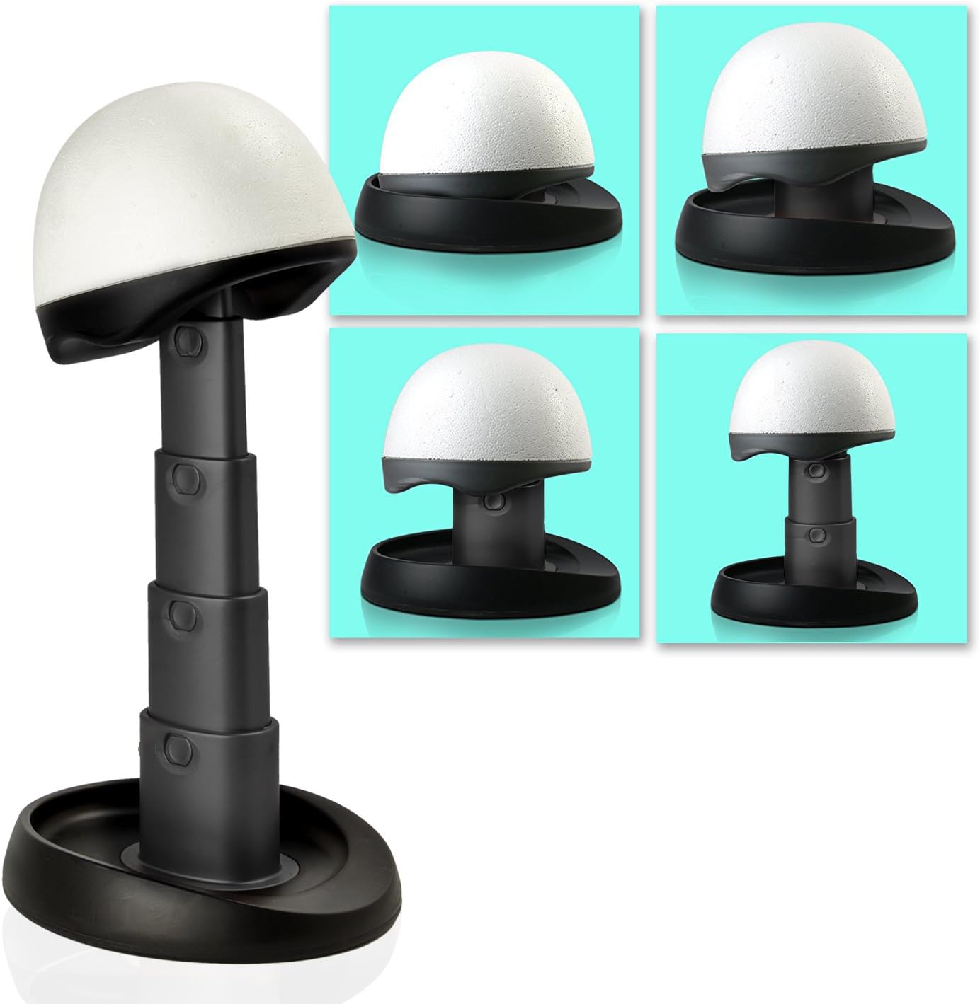 Adjustable Wig Head for Travel and Salon - Black Stand, Styrofoam Head, Collapsible Compact Stand Expands for Long and Short Wigs - by Adolfo Design