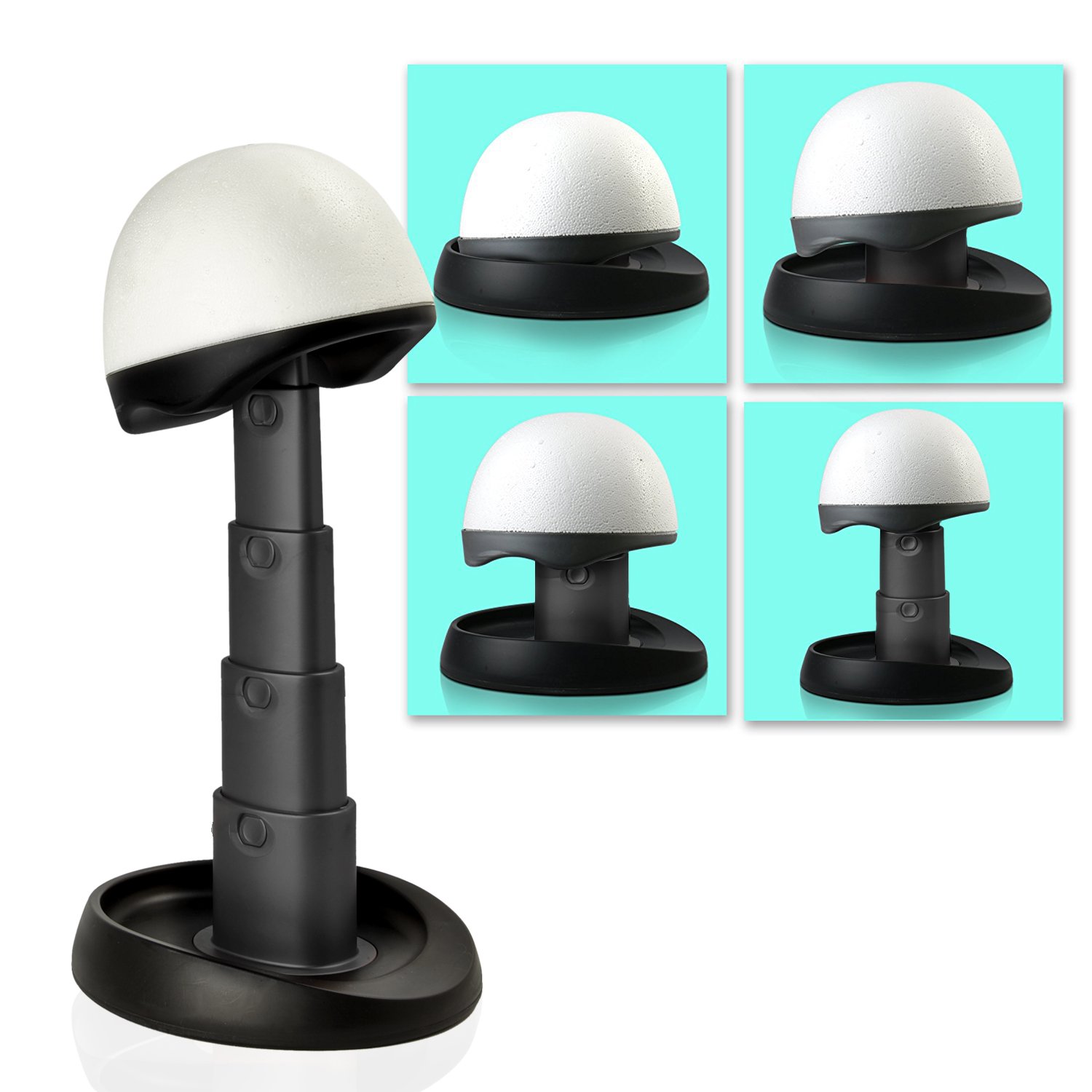 Adjustable Wig Head for Travel and Salon - Black Stand, Styrofoam Head, Collapsible Compact Stand Expands for Long and Short Wigs - by Adolfo Design