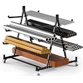 Yhhdjc Lumber Storage Rack With Wheels, Metal Wood And Pipe Organizer | Garage Workshop Storage, Rolling Lumber Rack, Wood Pipe Conduit Organizer, Metal Frame, 3 Inch Casters