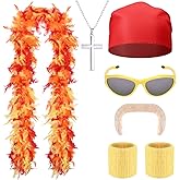 Honic 6 Pcs Halloween Wrestler Costume Kit Include Feather Boa Kerchief Moustache Bracers Glasses and Necklace for Men Wrestler Dress up