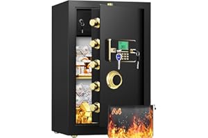 GHJGAGE 5.2 Cu ft Extra Large Home Safe Fireproof Waterproof, Heavy Duty Fire Proof Safe Box for Home Use With Removable Lock Box and Key Combination Lock, Anti-Theft Digital Safe Box for Home Office Business