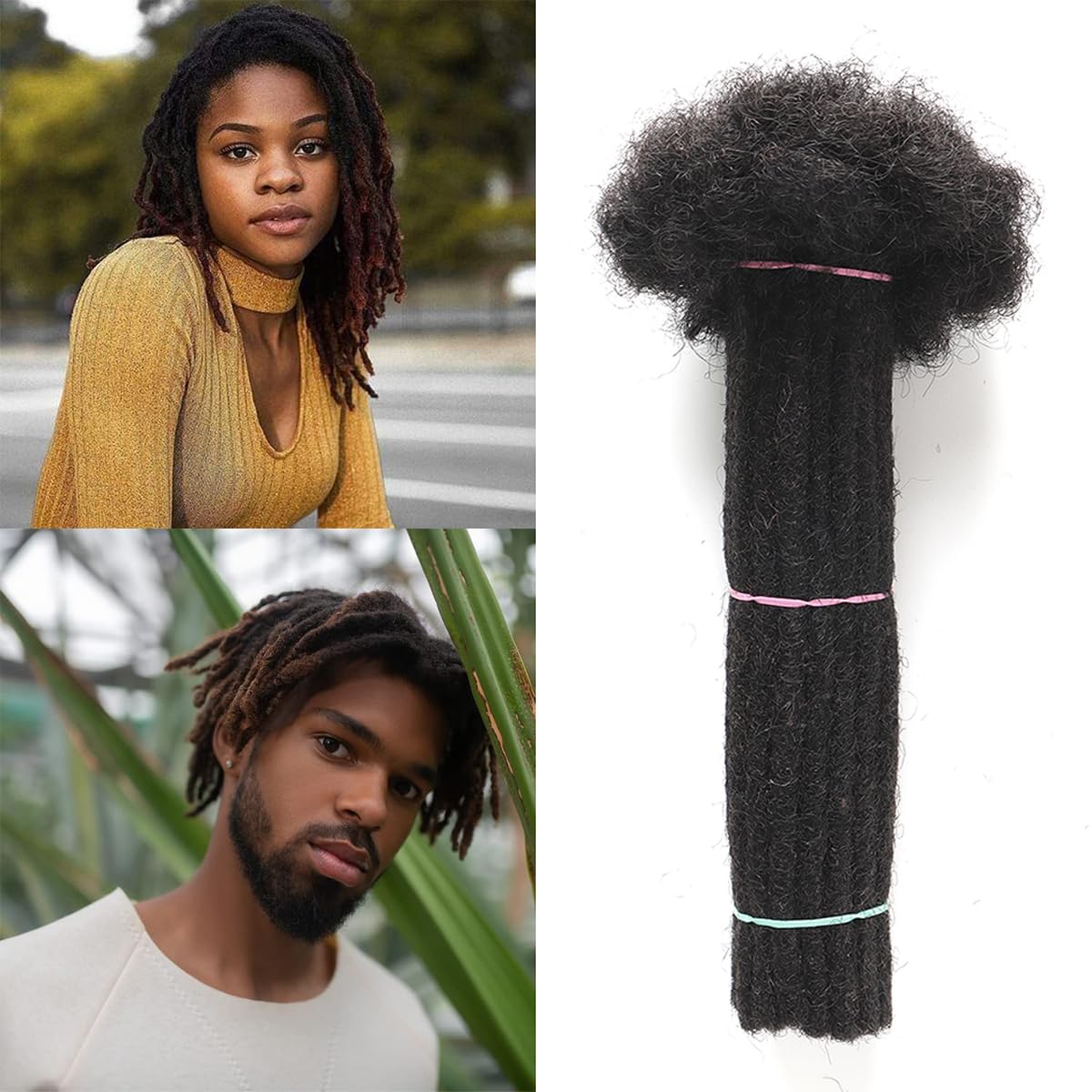 Alaleibaby 0.6 cmThickness 14 Inch 20 Strands Real Human Hair Dreadlock Extensions for Man/Women Full Head Handmade Permanent loc Extensions Bundles Can Be Dyed Bleached Curled and Twisted โ image 1