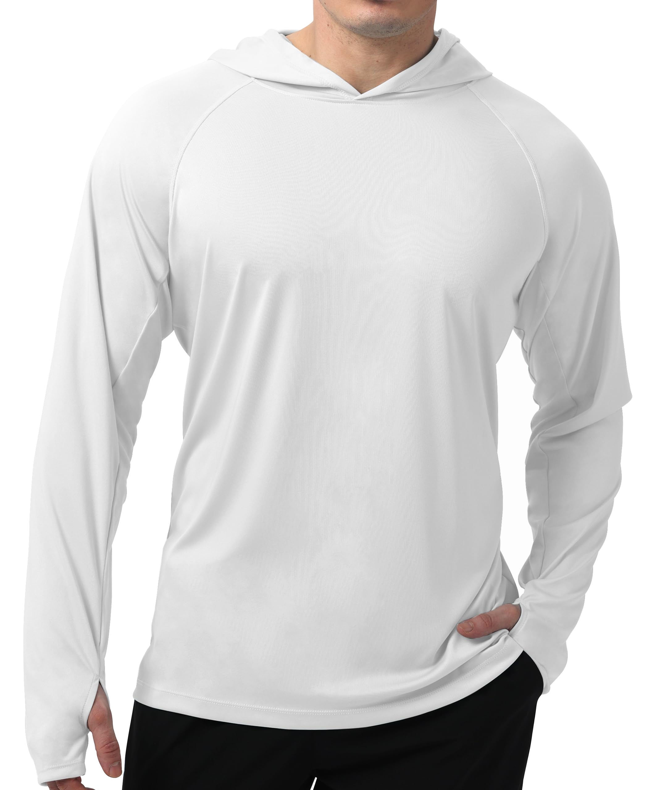 Photo 1 of **SMALL SNAG**WELIGU Men's UPF 50+ Sun Protection Hoodie Long Sleeve SPF UV Quick Dry Lightweight Athletic Fishing Shirt with Thumbholes White Large