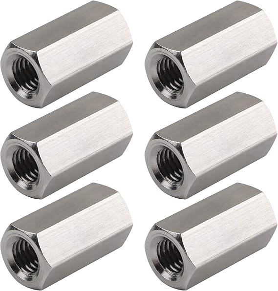 TOPPROS Pack of 6 M8 X 1.25Pitch 24mm Length Metric Hex Coupling Nut 304 Stainless