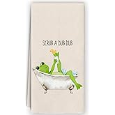 Bnzolyoia Cute Frog Hand Towels - Bathroom Decor, Gifts, Funny Kids Decor, Scrub a Dub Dub, 16x24, Beige