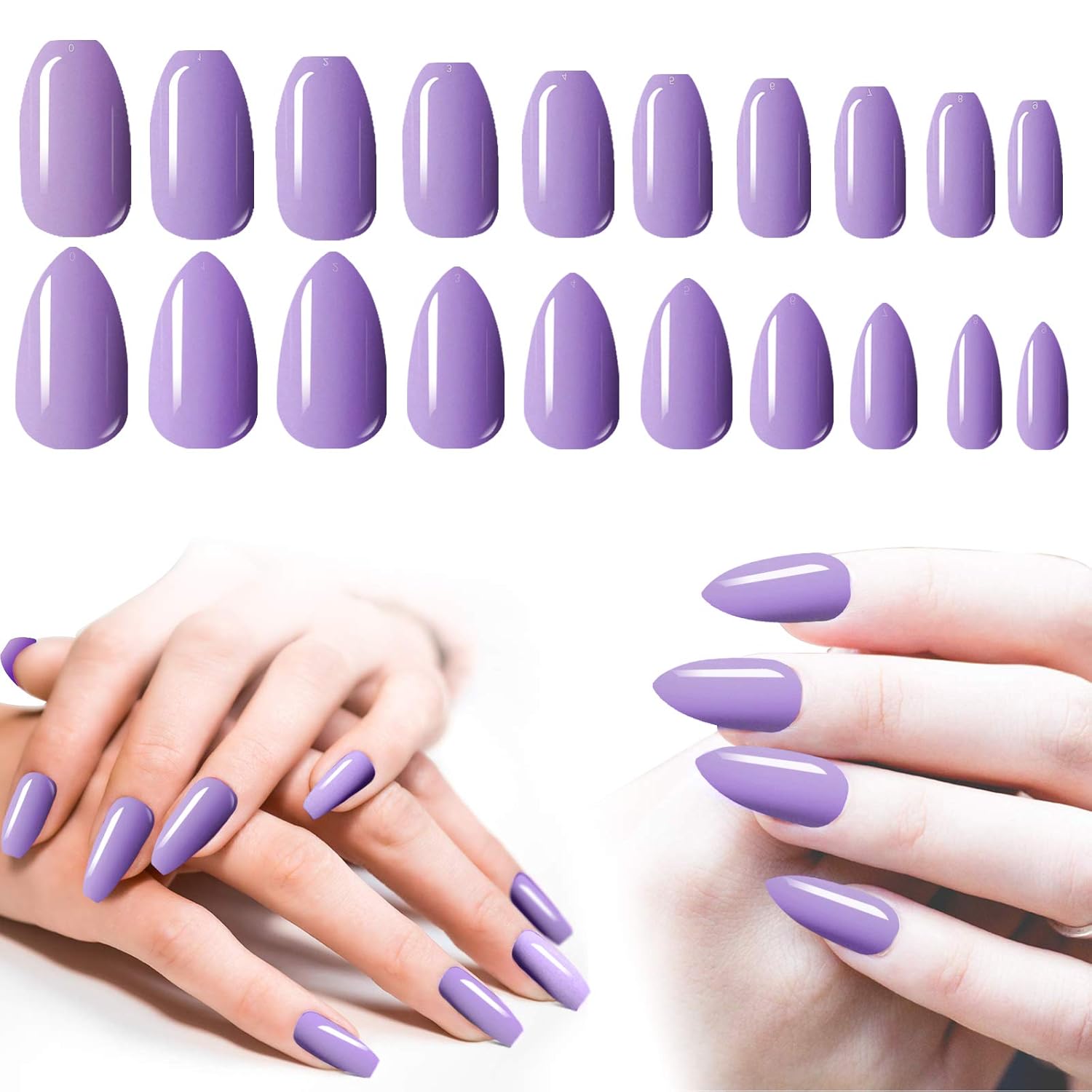 Amazon.com: Purple Press On Nails Medium, 200PCS Cosics Solid Glossy ...