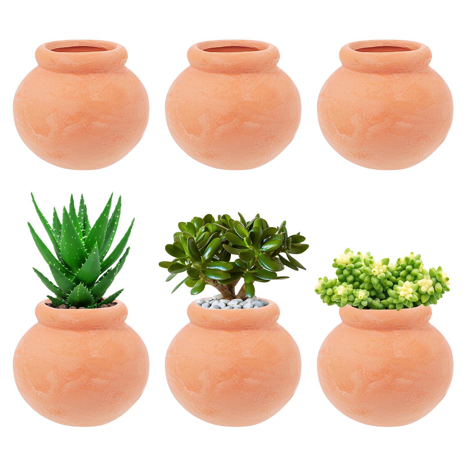 Cabilock Terracotta Plant Pots 6 Pcs, Flower Clay Pots, Mini Terracotta Ceramic Succulent Planter Set for Indoor Succulent Cactus Plants, Mini Cute Decoration for Home Office and Gardens