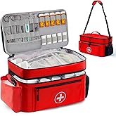 TGCUR Medicine Organizer and Storage Bag Empty, Family First Aid Box, Pill Bottle Organizer Bag for Emergency Medication, Supplements or Medical Kits, Zippered Medicine Bag for Home and Travel (Red)