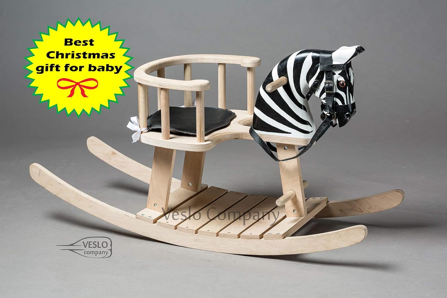 wooden zebra rocking horse
