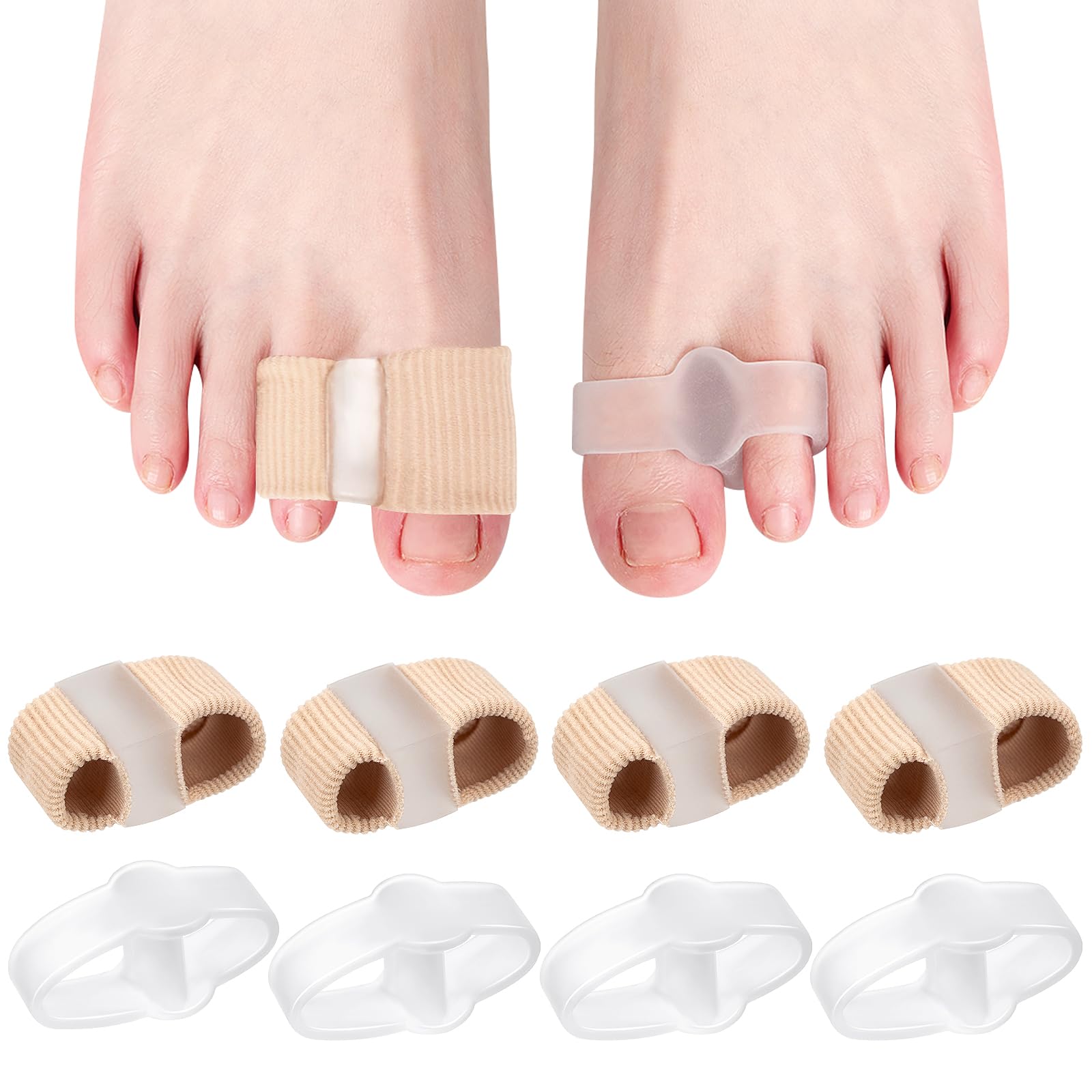 Fantasyon 8Pack Bunion Corrector Big Toe Straightener, Toe Separator Soft Big Toe Spacers for Women Men, Elasticity Hammer Toe Straightener Toe Separators for Bunions(4 Nylon+4Gel)