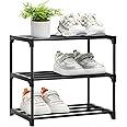OLYREO Stackable Small Shoe Rack for Closet 3 Tier, Sturdy Shoe Rack Organizer for Front Door Entrance and Entryway, Free Standing Metal Shoe Shelf Storage for Closet Bedroom Garage Black