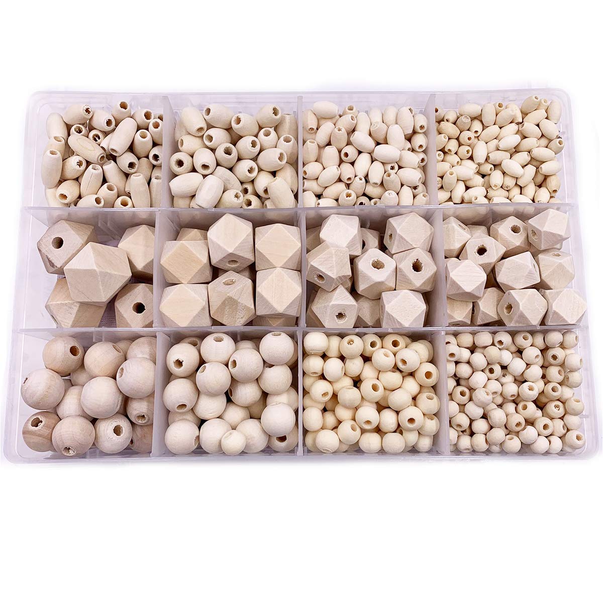 Jicyor 956pcs Round Natural Wooden Beads Set for Crafts, DIY Handmade Decorations & Jewellery Making (Mixed Size & Shape)