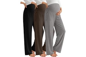 Neer 3 Pack Women's Maternity Pants Over The Belly Loose Pregnancy Pants Stretchy Lounge Wide Leg Trousers with Pockets