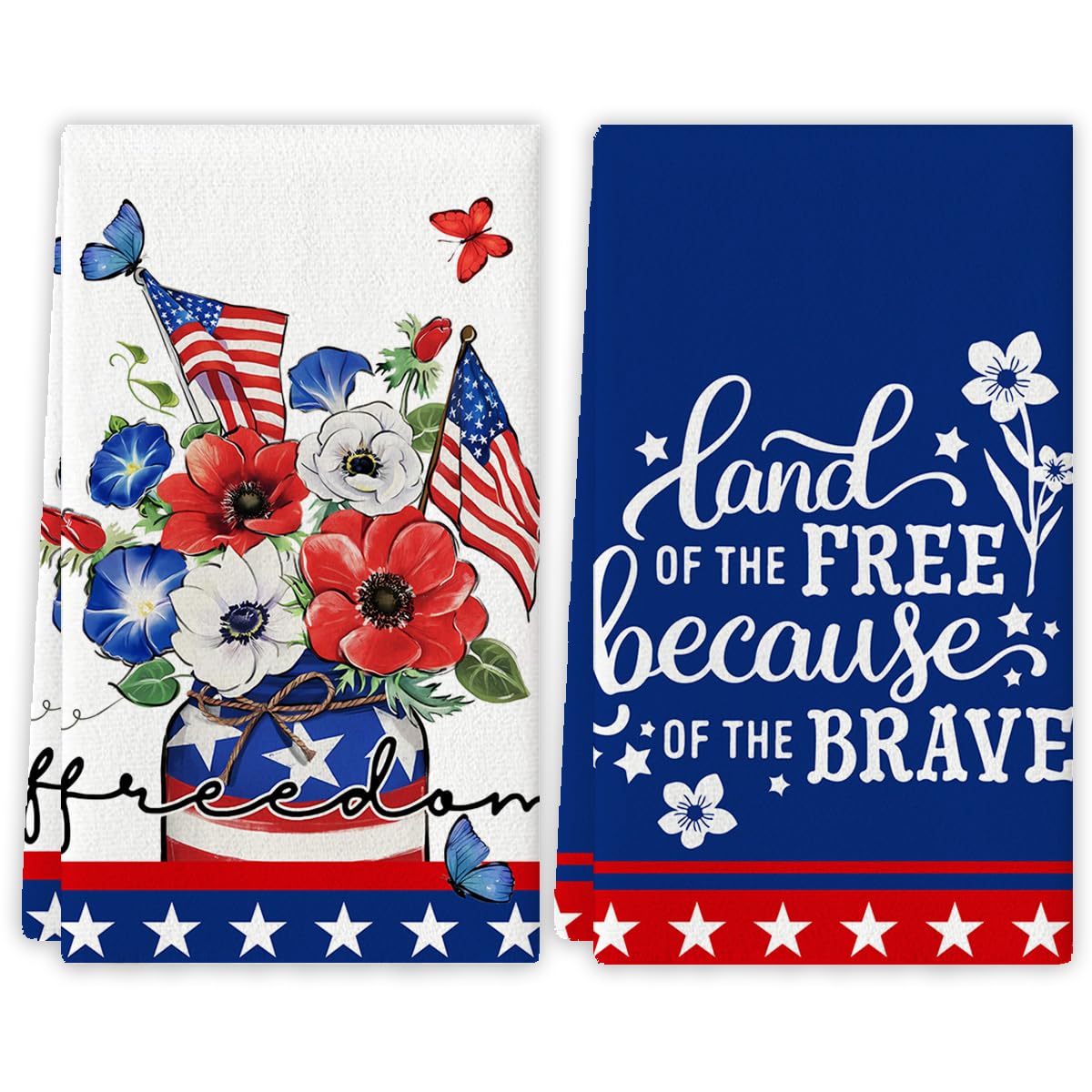 Photo 1 of 4th of July Dish Towels 4th of July Kitchen Towels Thank You Veterans Decor Farmhouse Patriotic Flower Tea Towels Memorial Day Decorations and Supplies for Home Party