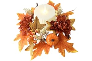 GENERIC Fall Candle Rings Creative Artificial Pumpkin Dahlia Berry Candle Ring for Thanksgiving Harvest Festival Autumn Wedding Halloween Door Tabletop Decoration