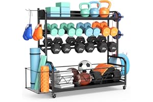 600LBS Dumbbell Rack Weight Stand - Bonvork Adjustable Weight Rack for Dumbbells, Home Gym Storage Rack for Yoga Mat Foam Roller Kettlebells, Workout Equipment Storage Organizer With Wheels