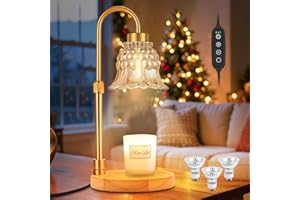 TUDEPZ Candle Warmer Lamp with Timer & 3 Bulbs, Dimmable Electric CandleLight Adjustable Height and Brightness Candle Wax Warmer for Jar Candles Bedroom Home Decor House Warming Gift for Women (Amber)