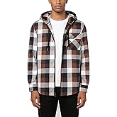 Hooded Flannel Shirt for Men Spring Casual Zip Up Plaid Hoodie Stylish Long Sleeve Plaid Shirts with Pocket