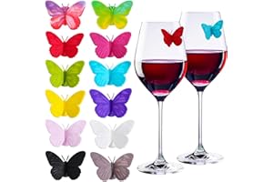 12 Pieces Silicone Drink Markers Wine Glass Markers Wine Charms Multi colored Butterfly Tags Wine Glass Identifier for Bar Pa