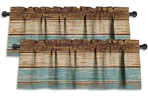 LALILO Abstract Art 2 Pack Valance for Windows - Wrinkle Resistant Blackout Valances, Heavyweight Fabric (52x18 Inch, Wood Texture)
