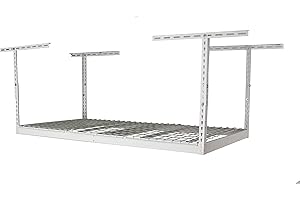 SafeRacks Overhead Garage Storage Rack - Heavy Duty Racks for Garage with 400 lb Capacity, Easy Garage Shelving, Adjustable Storage Rack, Ceiling Mount Storage Shelves 3x6 White (18"-33")
