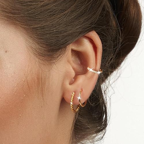 Gold Hoop Earrings For Women 14K Gold Huggie Hoop Earrings Set –