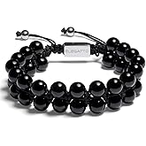 Elegatto GenBlack Premium Black Agate Beaded bracelet for Men | Unique Stones with Silver Polished Stainless Steel Clasp | Men’s Designer Bracelets | One Size (Adjustable)