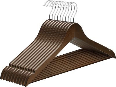 SONGMICS Wooden Hangers Set of 10 with Shoulder Notches Dark Walnut