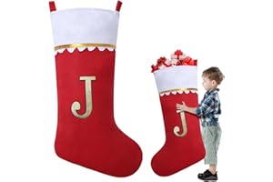 ASISCA 38 Inches Felt Applique Christmas Stockings, Giant Personalized Monogrammed Xmas Stockings, Jumbo Red Felt with Gold Trim Xmas Stocking for Xmas Tree Fireplace Hanging Decor Holiday Party Decorations