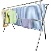 95" Clothes Drying Rack,Laundry Drying Rack Clothing for Indoor Outdoor | Adjustable Heavy Duty Stainless Steel Drying Rack, Foldable Portable Large Clothes Rack Garment Rack with 20 Windproof Hooks
