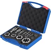 HOTYELL NPT Pipe Tap and Die Set, 14 Pcs 1/16"-1" Taper Thread Rethreading | High Speed Steel Taps, Hardened Carbon Steel Hex Dies, Precision Right-Hand Threads, 1/16"/1/8"/1/4"/3/8"/1/2"/3/4"/1"