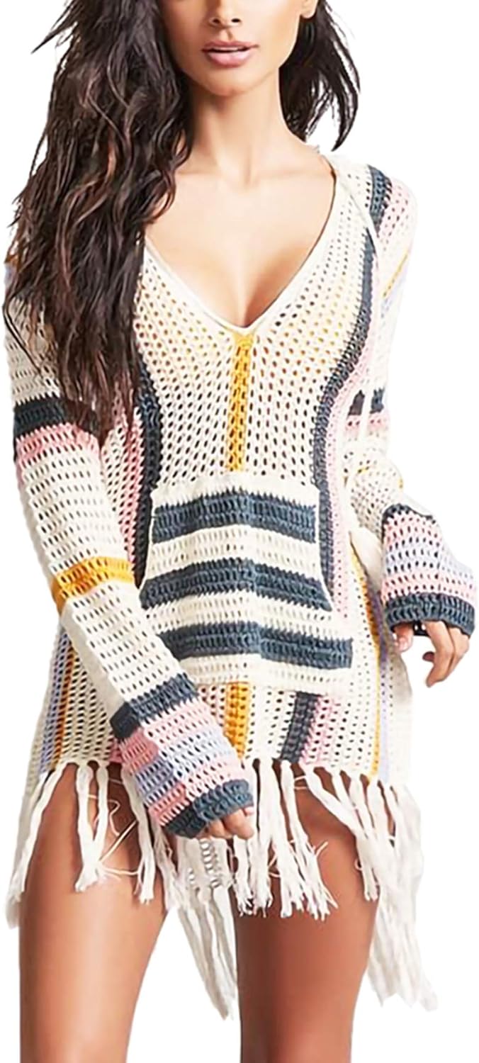 Women's Bathing Suit Cover Up Lace Crochet Tunic Bikini Beach Dress (M, White) at  Women’s Clothing store