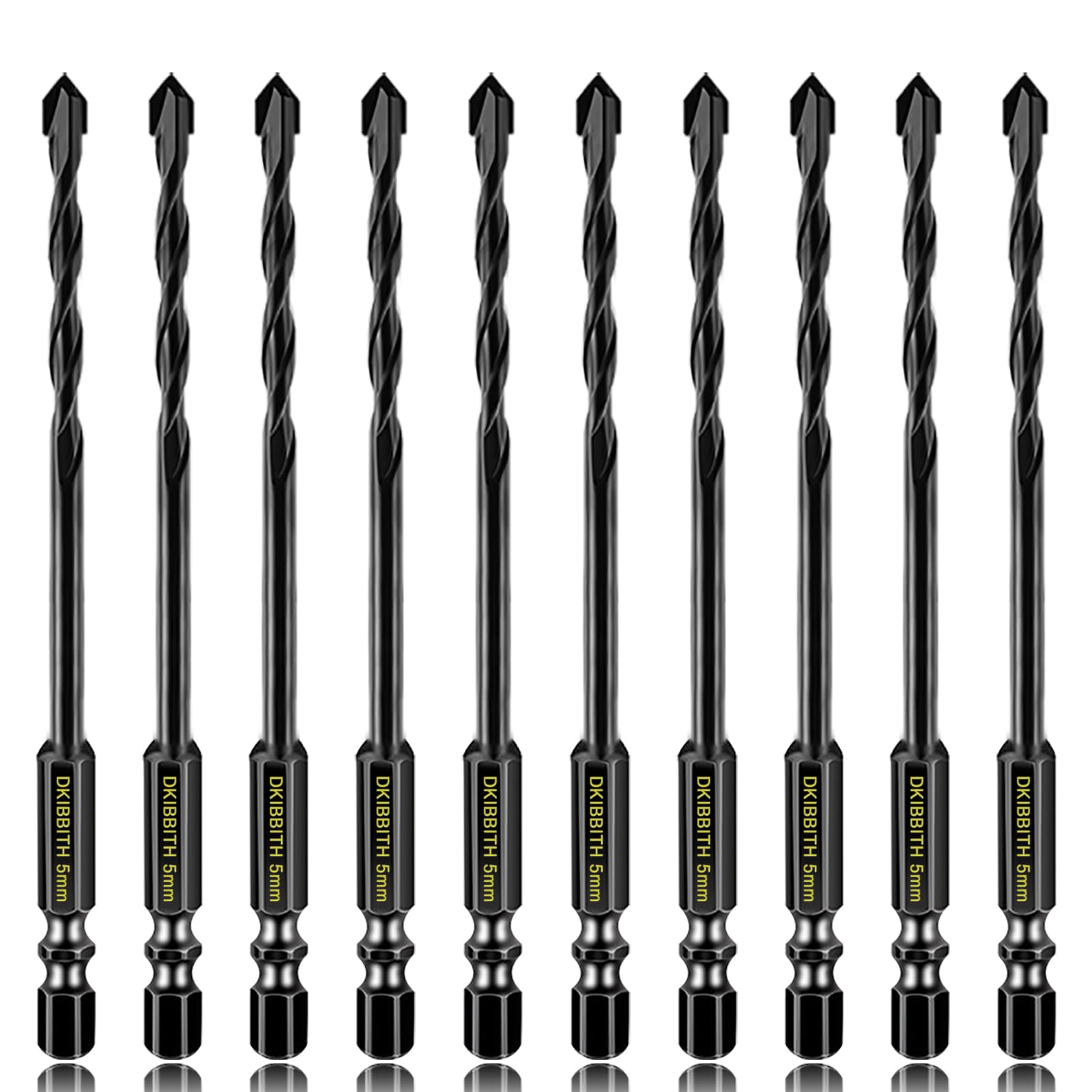 10 Pcs 5mm Masonry Drill Bits Set, Carbide Concrete Drill Bits for Brick, Stone, Concrete, Tile, Ceramic, Porcelain, Glass, Plastic, Wood and More, Quick Change 6mm Hex Shank, with Sturdy Case