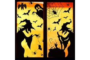 PSEUTIO Large Halloween Window Clings Decorations - Silhouette Decorations With Scary Witch Stickers for Windows