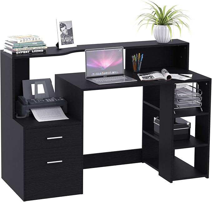 HOMCOM - Mesa de escritorio para ordenador con estantes de